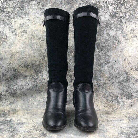 GH Bass & Co Women's Size 8M Noreen Black Leather Block Heel Knee High Boots - Picture 2 of 16